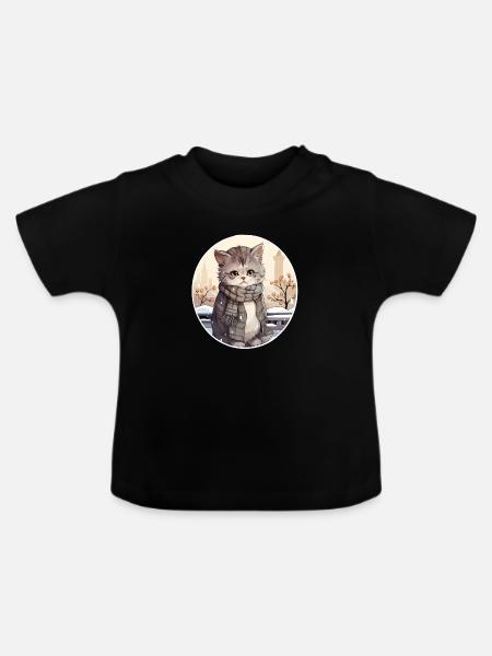 Stadtkatze im Schnee - Baby Bio-T-Shirt mit Rundhals - Schwarz