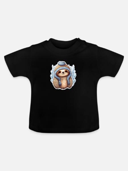 Winterruhe Faultier - Baby Bio-T-Shirt mit Rundhals - Schwarz