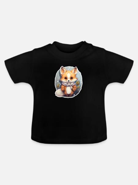 Fuchs im Winterlook - Baby Bio-T-Shirt mit Rundhals - Schwarz