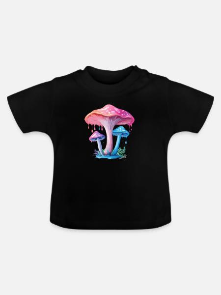 Rosablauer Pilz - Baby Bio-T-Shirt mit Rundhals - Schwarz