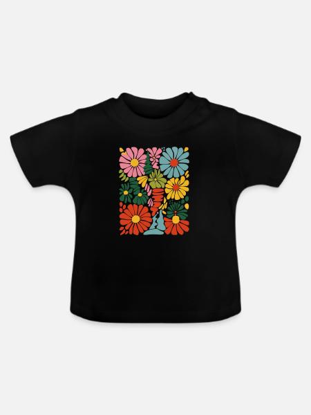 Lebendige blumige Explosion - Baby Bio-T-Shirt mit Rundhals - Schwarz