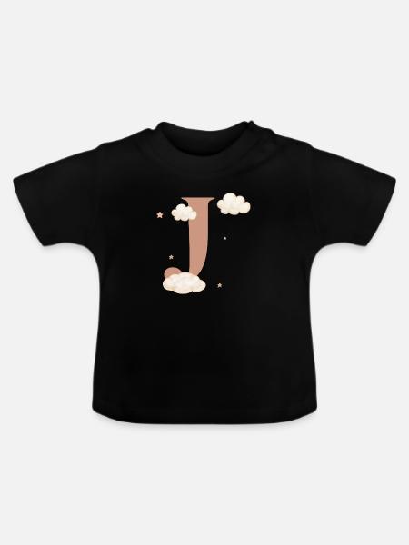 Buchstabe j bewölkt Sterne - Baby Bio-T-Shirt mit Rundhals - Schwarz