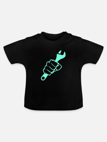 Kraftfaust Schraubenschluessel - Baby Bio-T-Shirt mit Rundhals - Schwarz