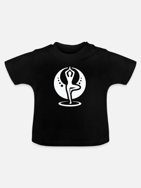 Yoga Silhouette im Mondkreis - Baby Bio-T-Shirt mit Rundhals - Schwarz