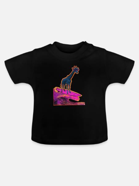 Surfer Giraffe - Baby Bio-T-Shirt mit Rundhals - Schwarz