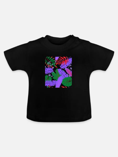Tropische Blattfarben Fusion - Baby Bio-T-Shirt mit Rundhals - Schwarz