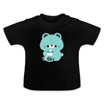 Ours Boba Turquoise - T-shirt bio col rond Bébé - noir - Devant