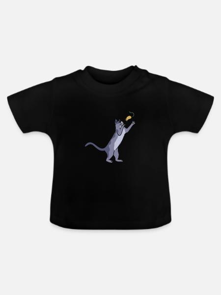 Katze mit Maus - Baby Bio-T-Shirt mit Rundhals - Schwarz