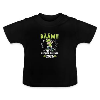 Bääm Großer Bruder 2026 Fußballspieler Fußballer - Baby Bio-T-Shirt mit Rundhals - Schwarz - Vorne