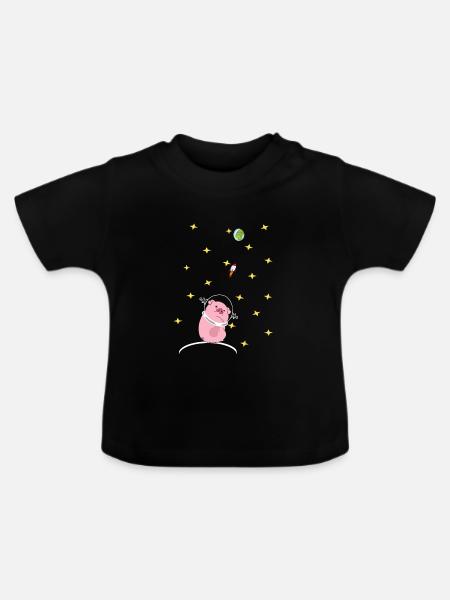 Schwein im Weltall - Baby Bio-T-Shirt mit Rundhals - Schwarz