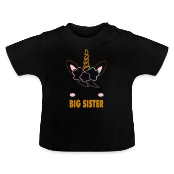 Licorne grande soeur - T-shirt bio col rond Bébé - noir - Devant