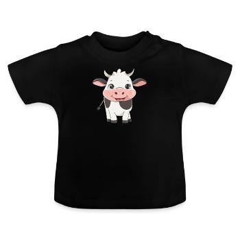 Kuh Rind - Baby Bio-T-Shirt mit Rundhals - Schwarz - Vorne