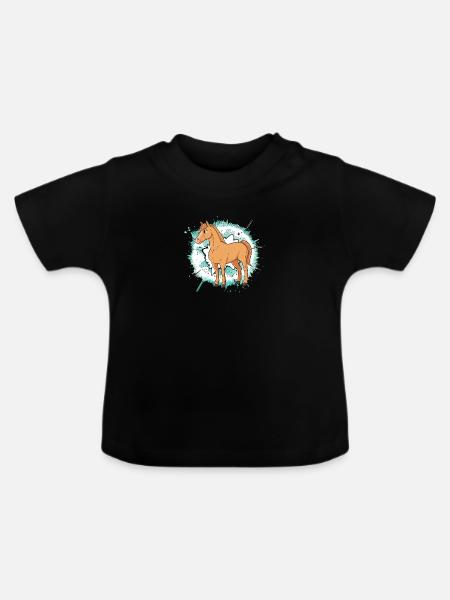 Pferde Pferdekopf Galopp - Baby Bio-T-Shirt mit Rundhals - Schwarz