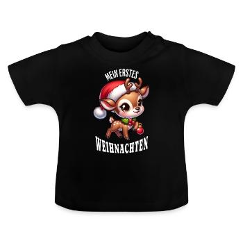 Mein Erstes Weihnachten Baby Rentier - Baby Bio-T-Shirt mit Rundhals - Schwarz - Vorne