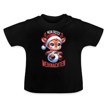 Mein Erstes Weihnachten Baby Rentier - Baby Bio-T-Shirt mit Rundhals - Schwarz - Vorne