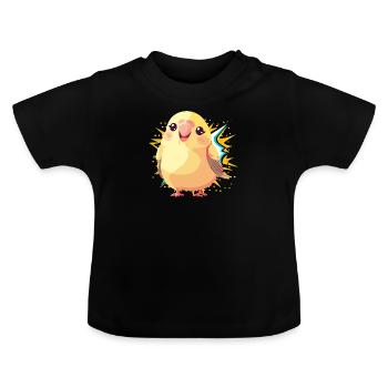 Budgerigar, Sparrow, Birds - Baby Organic T-Shirt with Round Neck - black - Front