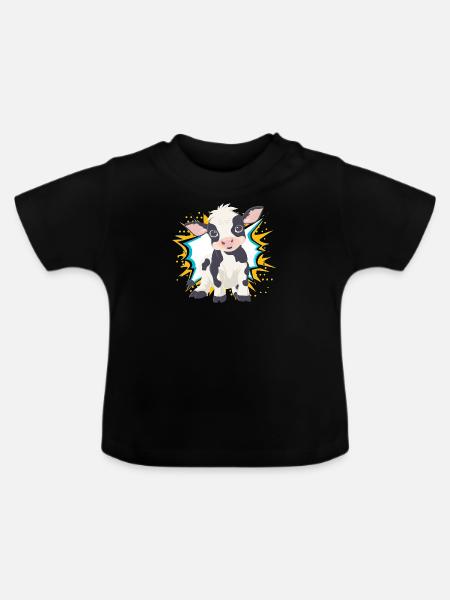 Kuh Nutztier - Baby Bio-T-Shirt mit Rundhals - Schwarz