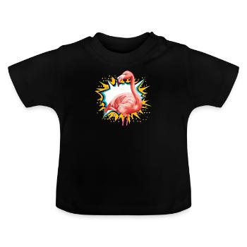 Flamingo Flamenco Exotic - Baby Organic T-Shirt with Round Neck - black - Front