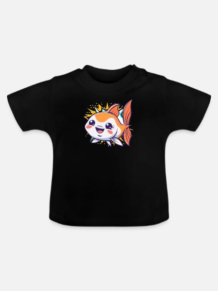 Fische Fischkopf - Baby Bio-T-Shirt mit Rundhals - Schwarz