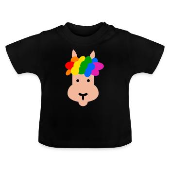 Lama mit Regenbogen Frisur - Baby Bio-T-Shirt mit Rundhals - Schwarz - Vorne
