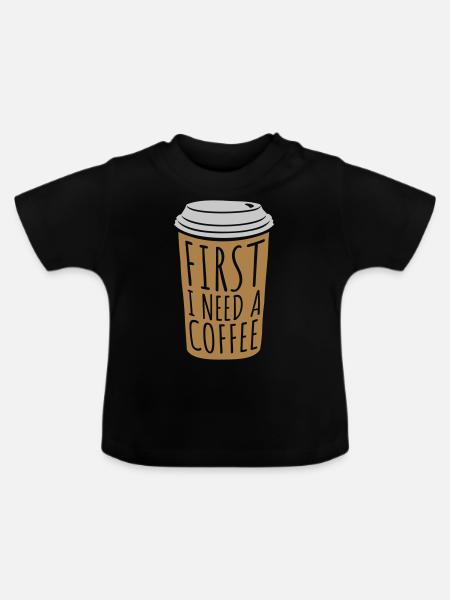 Fist I need Coffee - Baby Bio-T-Shirt mit Rundhals - Schwarz
