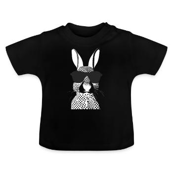Fashionable Fashion Black and White Rabbit With Glasses - Baby Organic T-Shirt with Round Neck - black - Front