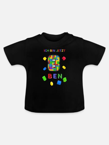 Ben ist jetzt 8 - Baby Bio-T-Shirt mit Rundhals - Schwarz