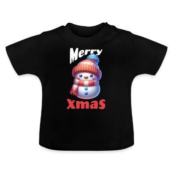 Merry Xmas Snowman Santa Claus Family - Baby Organic T-Shirt with Round Neck - black - Front