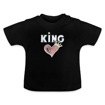 Herz König Geschenk Liebe Krone Kreide Zeichnng - Baby Bio-T-Shirt mit Rundhals - Schwarz - Vorne