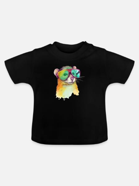Miki, die Brillenspitzmaus - Baby Bio-T-Shirt mit Rundhals - Schwarz