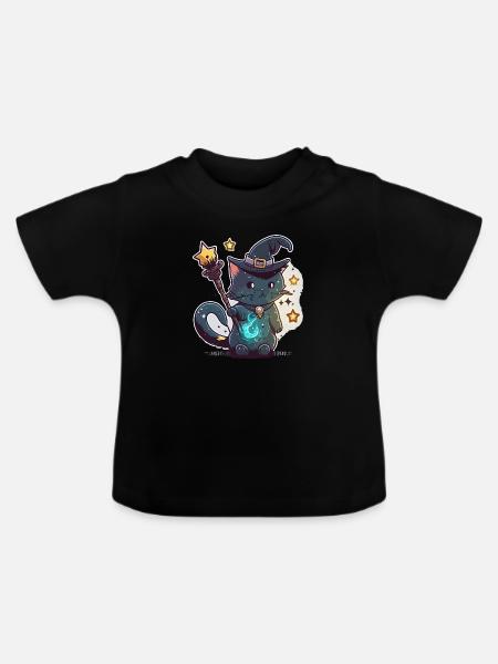 Katzen-Magier - Baby Bio-T-Shirt mit Rundhals - Schwarz