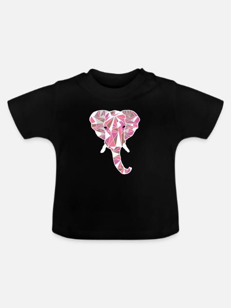 rosa Elefantenkopf - Baby Bio-T-Shirt mit Rundhals - Schwarz