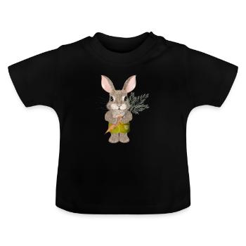 cute rabbit with carrot and shorts - Baby Organic T-Shirt with Round Neck - black - Front