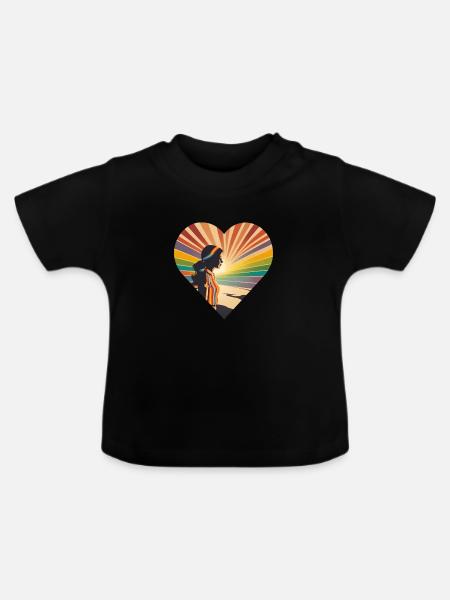 Regenbogen Retro, Frau im Herz , Einzigarting - Baby Bio-T-Shirt mit Rundhals - Schwarz