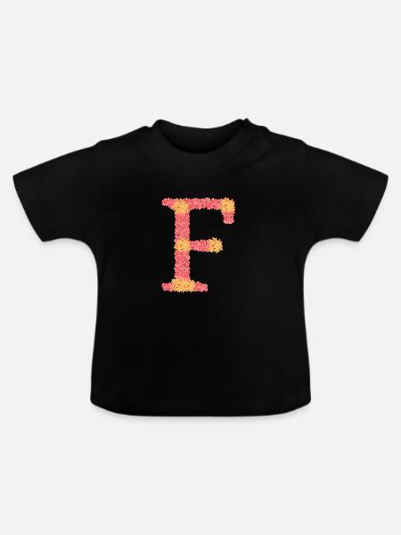 Dein Initial "F" mit Blüten - Baby Bio-T-Shirt mit Rundhals - Schwarz