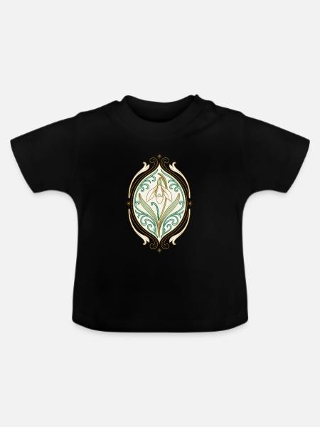 Jugendstil Iris Ornament - Baby Bio-T-Shirt mit Rundhals - Schwarz