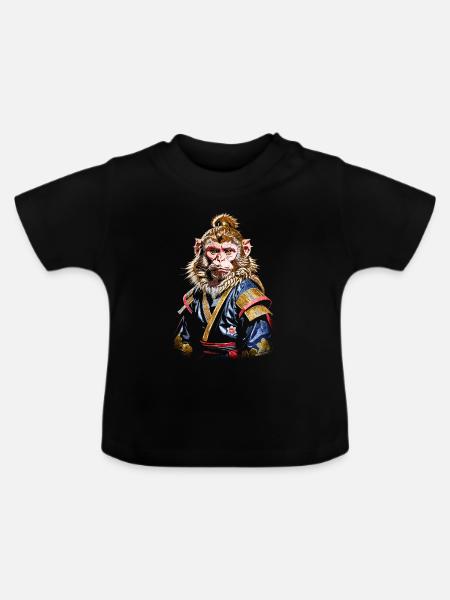 Samurai-Affe - Baby Bio-T-Shirt mit Rundhals - Schwarz