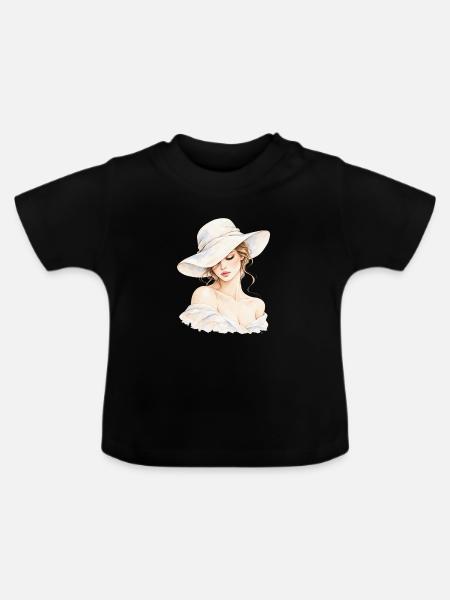 Portrait einer Frau mit Hut - Baby Bio-T-Shirt mit Rundhals - Schwarz