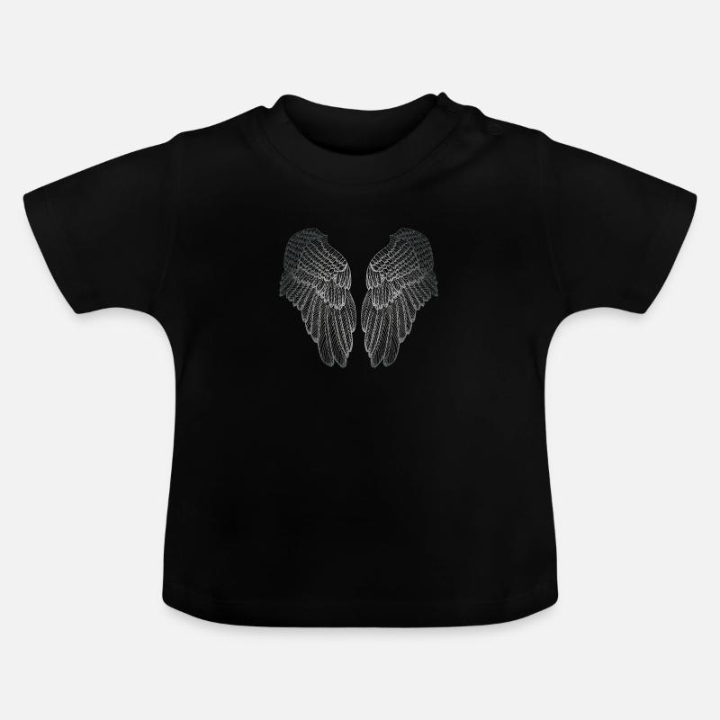 Ailes d'ange gardien argentées en forme de coeur - T-shirt bio col rond Bébé - noir
