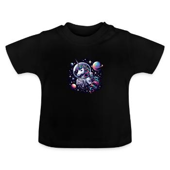 Einhorn in der Sternengalaxie - Baby Bio-T-Shirt mit Rundhals - Schwarz - Vorne