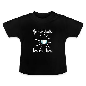 Je M'en Bats Les Couches - Naissance Humour Bébés - T-shirt bio col rond Bébé - noir - Devant
