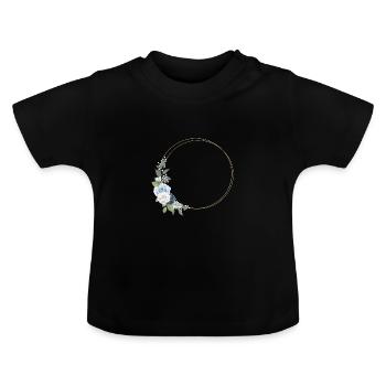 Blue Roses, Circle, Personalizable - Baby Organic T-Shirt with Round Neck - black - Front