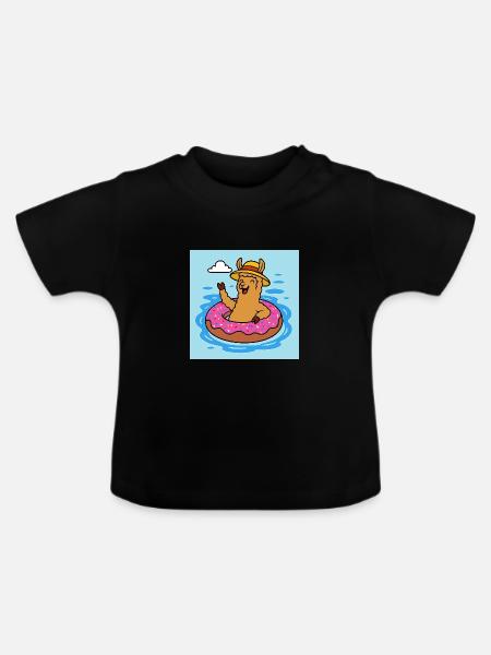 Süßes Alpaka Comic - Baby Bio-T-Shirt mit Rundhals - Schwarz
