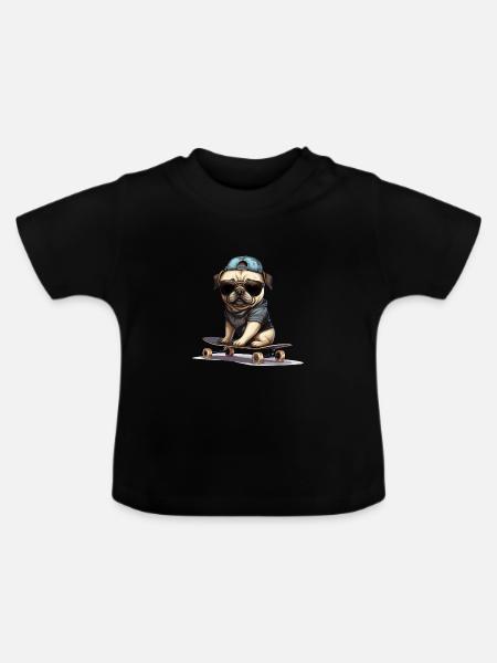 Skateboarding Mops für Skaters - Baby Bio-T-Shirt mit Rundhals - Schwarz