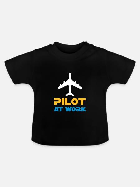 Pilot at work (Flugzeug) - Baby Bio-T-Shirt mit Rundhals - Schwarz
