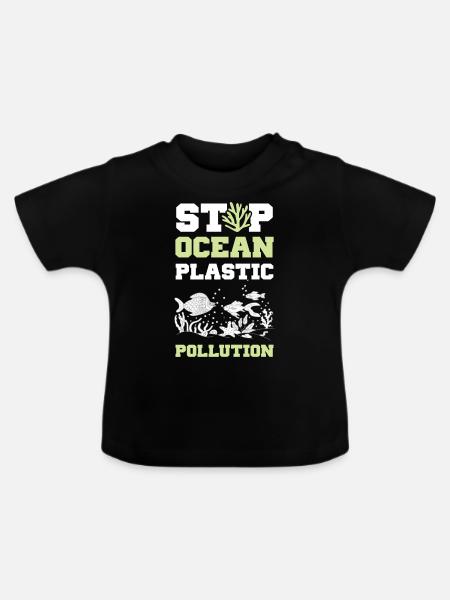 plastik save the ocean - Baby Bio-T-Shirt mit Rundhals - Schwarz