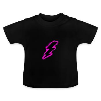 Bolt Flash Pink and Black Outline - Baby Organic T-Shirt with Round Neck - black - Front