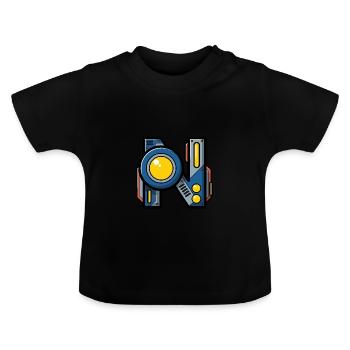 Letter N Gift Name Robot Technique Nerd - Baby Organic T-Shirt with Round Neck - black - Front