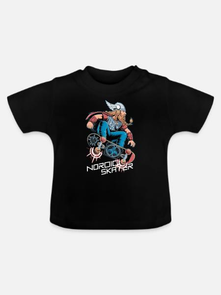 Nordic Skater Wikinger - Baby Bio-T-Shirt mit Rundhals - Schwarz