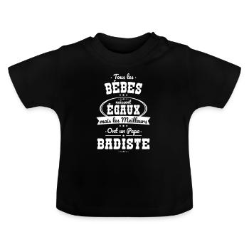 Gleiche Babys haben besser einen Badminton-Daddy - Baby Bio-T-Shirt mit Rundhals - Schwarz - Vorne